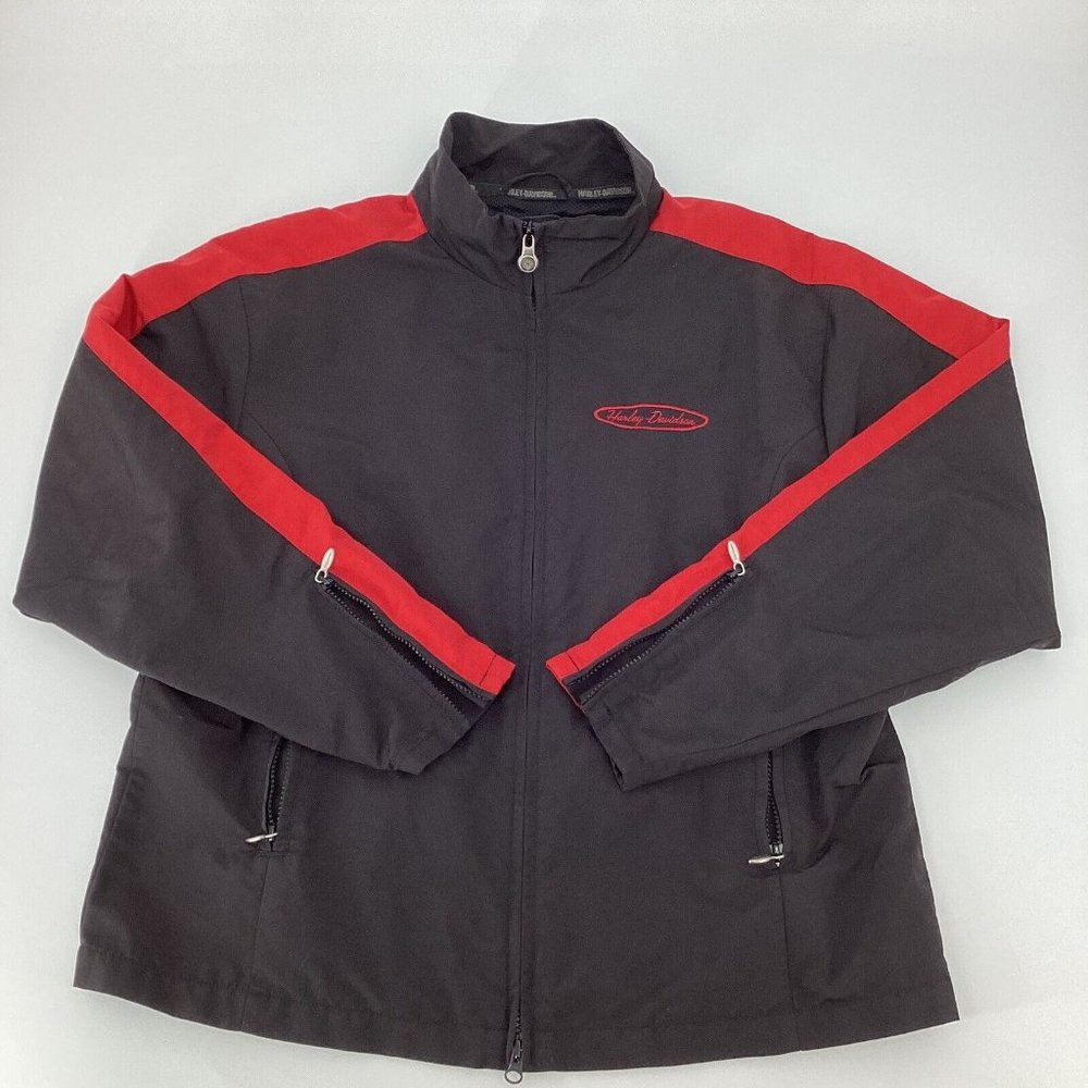 Harley Davidson Womens Size XL Embordered Motorcycle Jacket Back & Red Vtg EUC